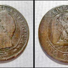 5214a-Moneda veche 5 Centimes Napoleon3 1854 Empire Francaise. Bronz, 2.5 cm.