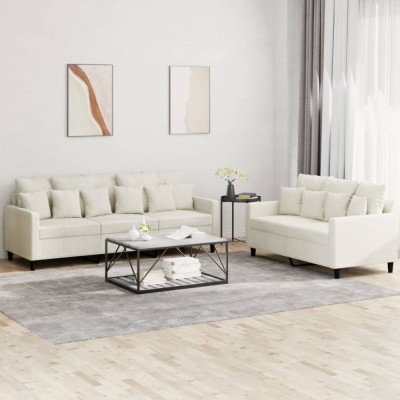 vidaXL Set de canapele cu perne, 2 piese, crem, catifea 3201728 foto