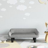 Canapea copii Gossi, gri deschis, 70x40x24cm, catifea, 3-6 ani, max 50kg, mini sofa, fotoliu bebe, cadru lemn pin, moale si confortabila