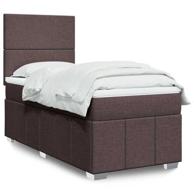 vidaXL Pat box spring cu saltea, maro &amp;icirc;nchis, 80x200 cm, textil 3293791 foto