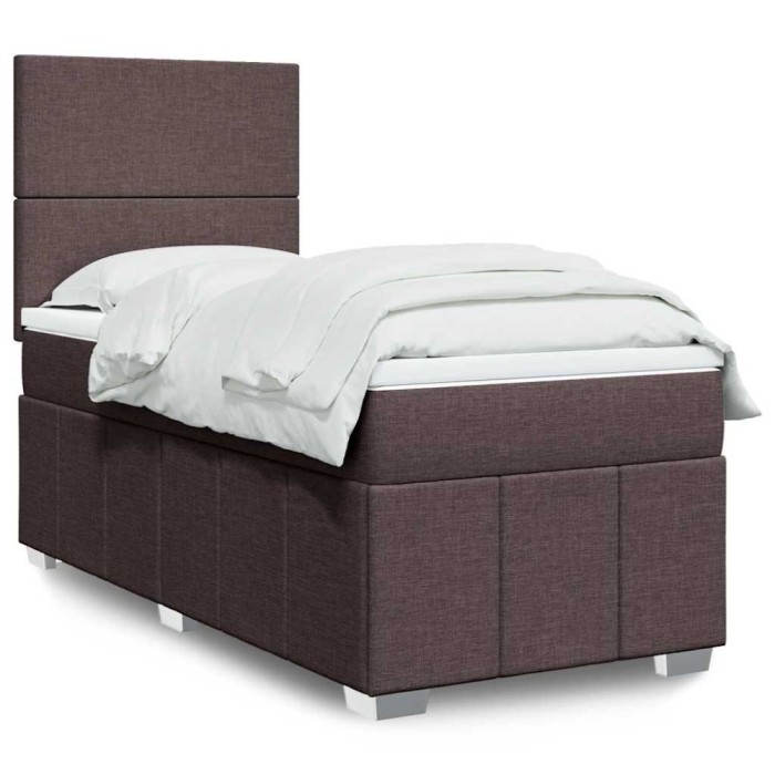 vidaXL Pat box spring cu saltea, maro &icirc;nchis, 80x200 cm, textil 3293791