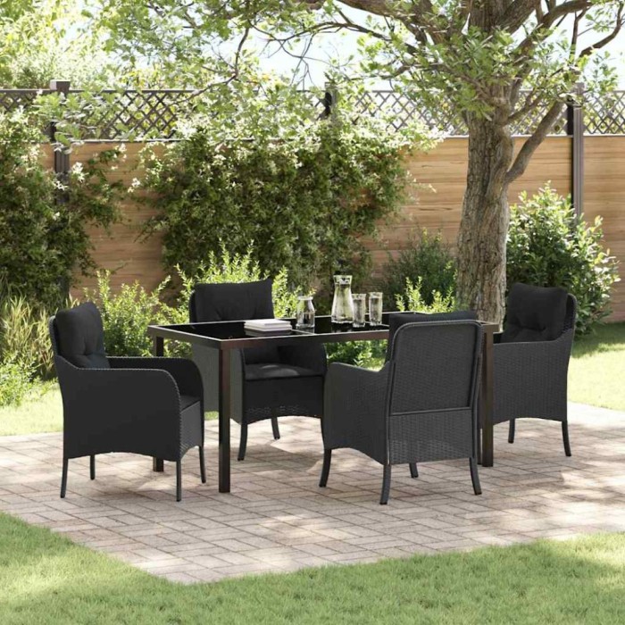 vidaXL Set de masă pentru grădină cu pernă 5 pcs Negru Rattan poli 3380151