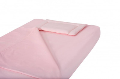 Lenjerie patut bebe, SomnART, cearceaf pat 60x120x10 cu elastic, cearceaf pilota 80x110, perna joasa 20x35, Roz Relax KipRoom foto