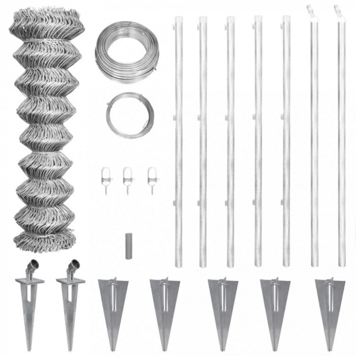 vidaXL Gard din plasă cu st&acirc;lpi și țăruși, 15x1,25 m, oțel galvanizat