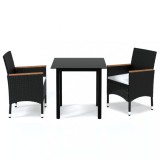 Cumpara ieftin Set mobilier de gradina cu perne, 3 piese, negru, poliratan
