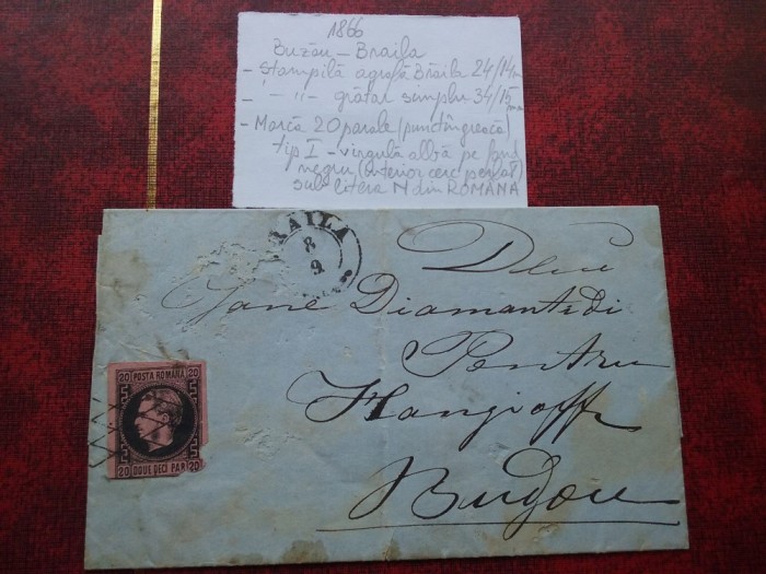 1866-Plic circ. Buzau-Braila-Multiple stampile-F.F.RAR