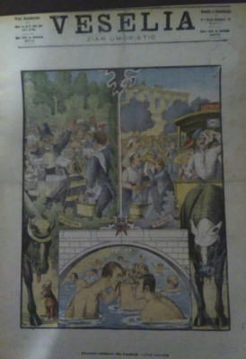 Ziarul Veselia : EFECTELE CĂLDURII &amp;Icirc;N CAPITALĂ - gravură, 1905 foto