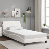 Cumpara ieftin Cadru de pat cu tăblie, alb, 100x200 cm, piele ecologică