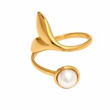 Cumpara ieftin Inel deschis placat cu aur Fish Tail Pearl