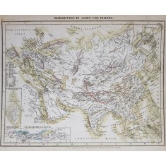 LANTURILE MUNTOASE IN ASIA SI EUROPA , HARTA CU TERMENII SI DENUMIRILE IN LIMBA GERMANA , MIJLOCUL SEC. XIX