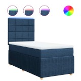 Cumpara ieftin Pat box spring cu saltea, albastru, 90x200 cm, textil