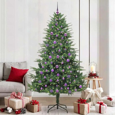 vidaXL Brad de Crăciun artificial pre-luminat cu set de bile Verde 3395363 foto