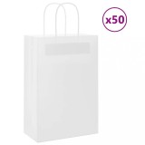 vidaXL Pungi Hartie Albe cu Manere, 21x11x31cm, 50 buc, 10kg, Kraft, Cadou, Cumparaturi, Durabile, Reciclabile