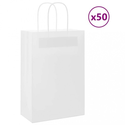 vidaXL Pungi de h&amp;acirc;rtie 50 buc cu m&amp;acirc;nere albe 21x11x31 cm foto