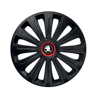 Set 4 Capace Roti pentru Skoda Nou Alb-Negru, model Trend Black Cu Inel Rosu, R15, SKODA foto