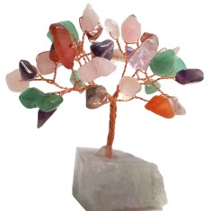 Copac cu cristale Multicolor, pe suport pietre semipretioase, 9 cm