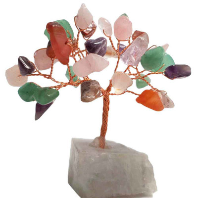 Copac cu cristale Multicolor, pe suport pietre semipretioase, 9 cm foto