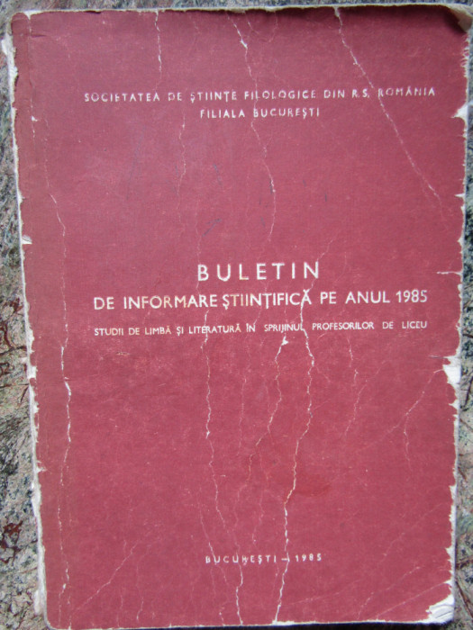 BULETIN DE INFORMARE STIINTIFICA PE ANUL 1985