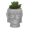 Ghiveci Decorativ Ciment, Model Cap Buddha, Floare Artificială Suculentă, Dimensiuni 8x8x9.5cm, Gri