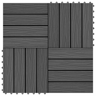 vidaXL Plăci podea &amp;icirc;n relief, WPC, 11 buc., 30 x 30 cm, 1 mp, negru foto