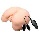 Masturbator Realistic Dubla Penetrare Pussy &amp; Ass, Vibratii, TPR+ABS, 22cm, Compatibil Lubrifiant pe Baza de Apa
