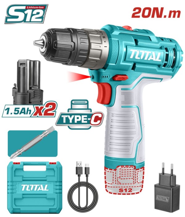 TOTAL - MASINA DE GAURIT CU ACUMULATOR 12V/LED LI-ION (2 ACUMULATORI 1.5Ah) PowerTool TopQuality