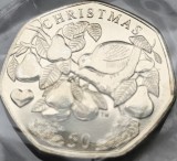 50 pence 2025 Isle of Man/ Insula Man, 12 Days of Christmas - Partridge in a Pear Tree, km#1888, unc-Aunc