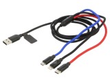 Cablu USB 2.0 textil 1,2m 3,5A negru/roșu/albastru