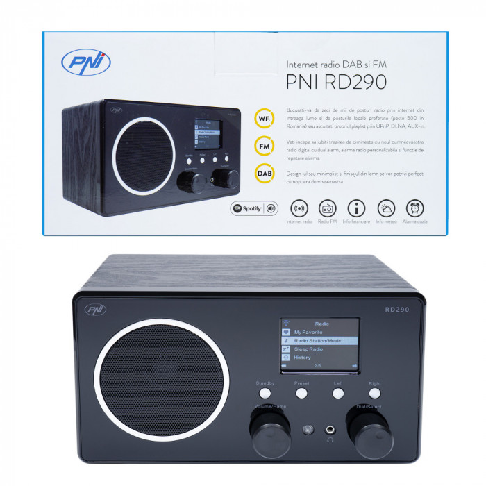 Resigilat : Internet radio DAB si FM PNI RD290 prin Wi-Fi, analog FM, Spotify Conn