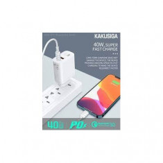 Incarcator Retea KAKUSIGA KSC - 813, 40W , 1xUSB / 1xUSB Type-C + Cablu de incarcare USB Type-C, Alb Blister