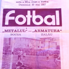 Program meci fotbal "METALUL" BOCSA - "ARMATURA" ZALAU (10.05.1987)