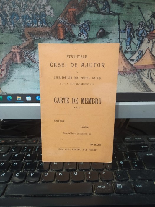 Statutele Casei de ajutor a Lucrătorilor din Portul Galați, Secția Docuri-Cherestele, Cartte de membru, Galați 1911, 054