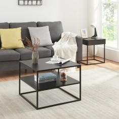 Masuta cafea cu raft Solund 60x60x45cm negru mat [en.casa] HausGarden Leisure foto