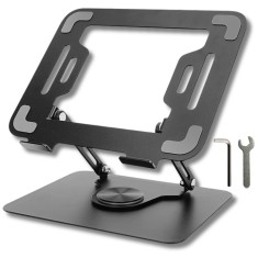 Suport Laptop Reglabil, Baza Rotativa 360&deg;, Anti-Alunecare, Disipare Caldura, Pliabil, 10-16&quot;, Metal, Cheie si Imbus, Negru