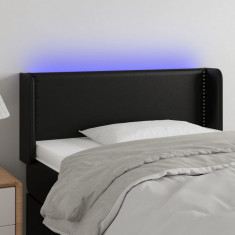 vidaXL Tăblie de pat cu LED, negru, 83x16x78/88 cm, piele ecologică