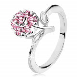 Inel cu floare lucioasă din zirconii roz, brațe &icirc;nguste, lucioase - Marime inel: 56