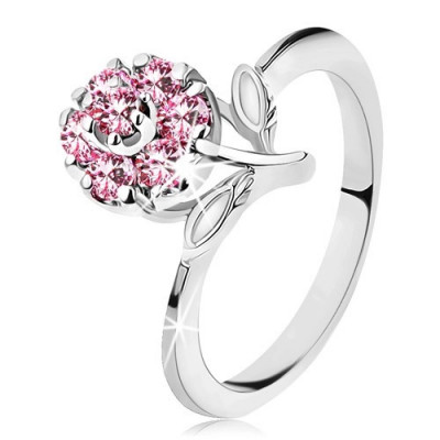 Inel cu floare lucioasă din zirconii roz, brațe &amp;icirc;nguste, lucioase - Marime inel: 56 foto