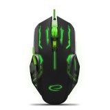 Mouse optic cu fir Esperanza Apache, 800/1200/1600/2400dpi, 6 butoane, 12,8 x 3,4 x 7,3cm, negru/verde