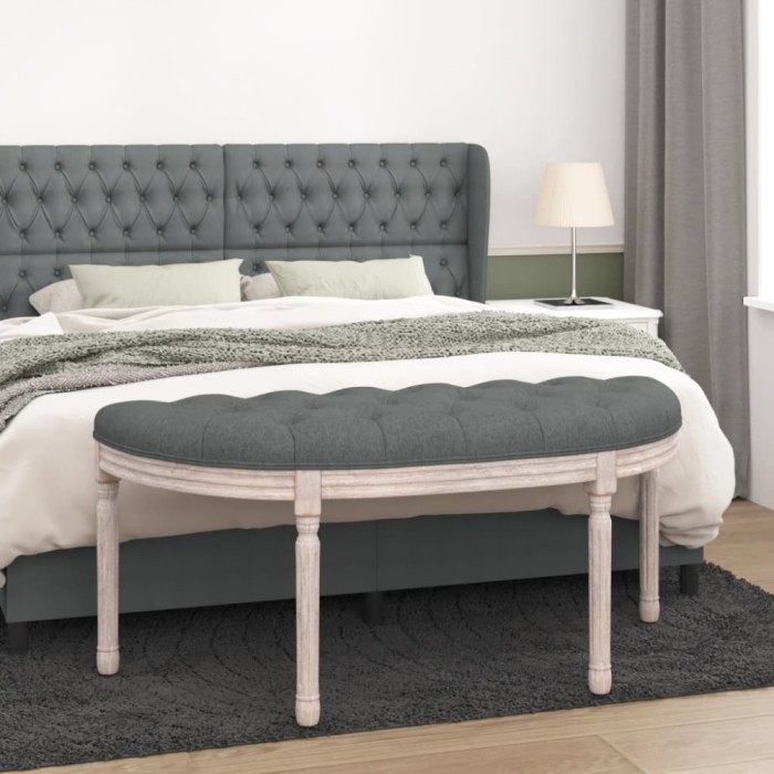 Bancă, gri &icirc;nchis, 110,5x45x49 cm, material textil