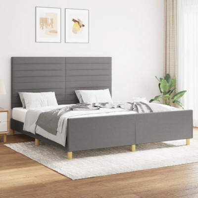 vidaXL Cadru de pat cu tăblie, gri &amp;icirc;nchis, 160x200 cm, textil foto