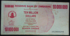 Bancnota 10000000 Dolari - ZIMBABWE, anul 2008 *cod 384 A foto