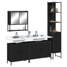 vidaXL Set mobilier de baie, 4 piese, negru, lemn prelucrat