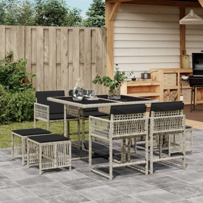 vidaXL Set mobilier grădină cu perne, 9 piese, gri deschis, poliratan 3211499 foto