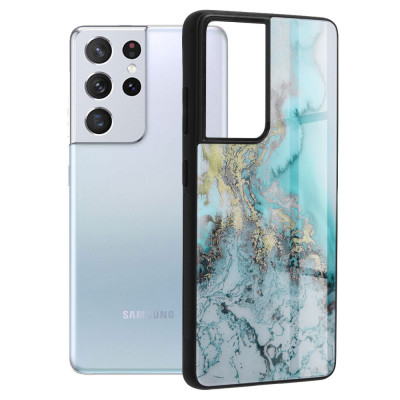 Husa pentru Samsung Galaxy S21 Ultra 5G, Techsuit Glaze Series, Blue Ocean foto