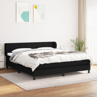 vidaXL Pat box spring cu saltea, negru, 180x200 cm, material textil foto