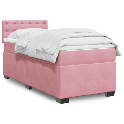 vidaXL Pat box spring cu saltea, roz, 90x190 cm, catifea 3286191 foto
