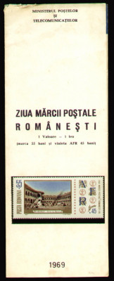 1969 Romania, Ziua marcii LP 713, pliant filatelic de prezentare foto