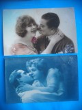 HOPCT 1616 CUPLU-ROMANTICA-FRANTA-LOT 2 CARTI POSTALE VECHI-CIRCULATE