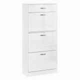 HOMCOM Pantofar slim 3 compartimente rabatabile, capacitate 18 perechi, alb, cu sertar superior