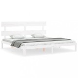Cumpara ieftin Cadru de pat cu tablie Super King Size, alb, lemn masiv